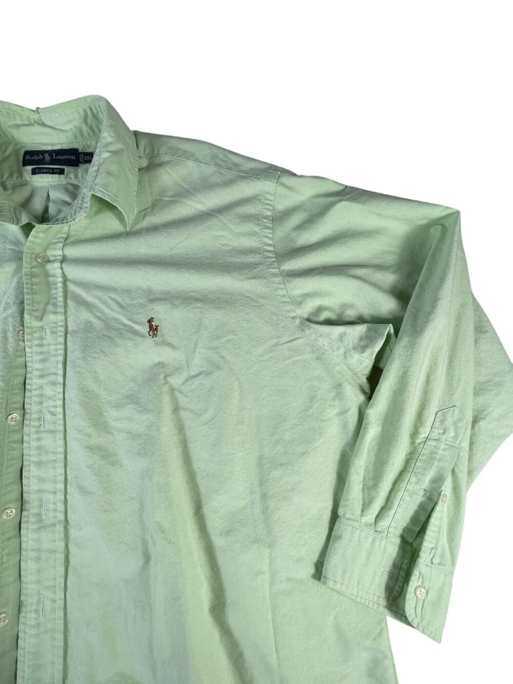 Ralph Lauren Green Button Up Shirt Men's XXL Classic Fit Horse Logo Long Sleeve